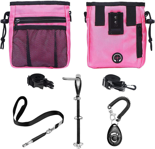4-in-1 Comprehensive Dog Training Set: Includes Training Treat Pouch, Whistle, Doorbells, and Clicker - Perfect Gift for New Pet Owners (Pink)