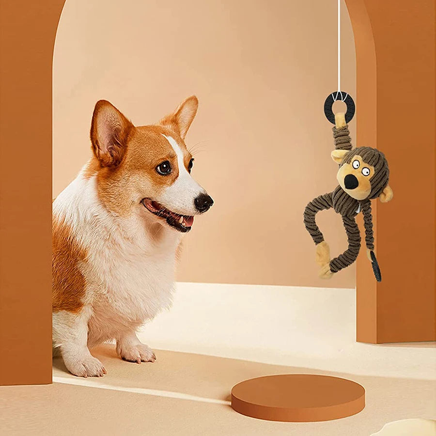 Plush Interactive Puppy Chew Toys for Teething Training - Squeaky Monkey Design for Small Dogs