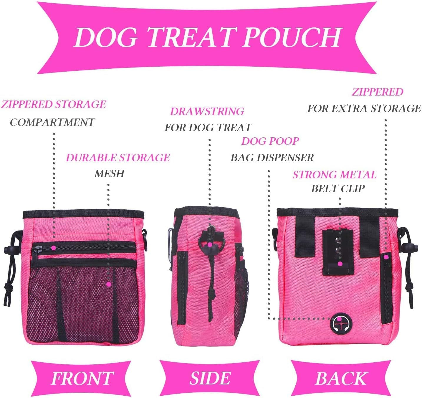 4-in-1 Comprehensive Dog Training Set: Includes Training Treat Pouch, Whistle, Doorbells, and Clicker - Perfect Gift for New Pet Owners (Pink)