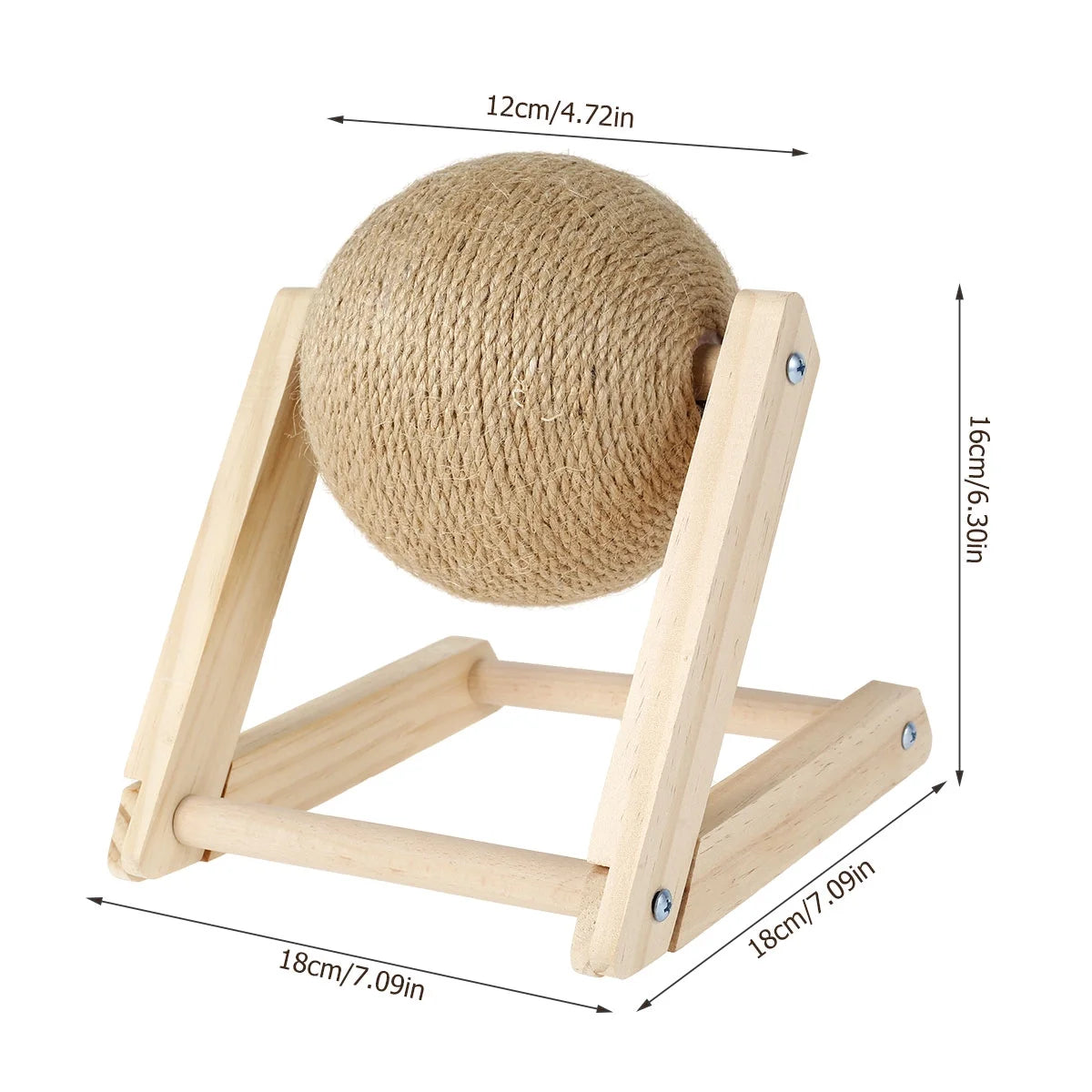 Natural Sisal Cat Scratching Ball with Catnip - Interactive Solid Wood Scratcher Toy for Indoor Cats and Kittens (7 x 7 x 6.3 inches)