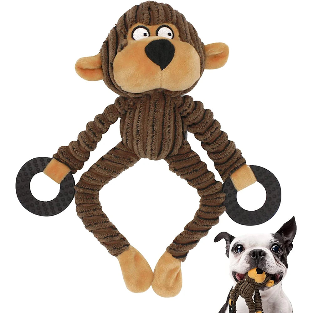 Plush Interactive Puppy Chew Toys for Teething Training - Squeaky Monkey Design for Small Dogs