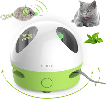 Hidey Mouse Interactive Electronic Cat Toy with Catnip-Filled Squeaky Mouse for Indoor Play (Green)