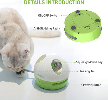 Hidey Mouse Interactive Electronic Cat Toy with Catnip-Filled Squeaky Mouse for Indoor Play (Green)