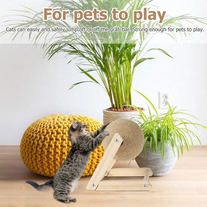 Natural Sisal Cat Scratching Ball with Catnip - Interactive Solid Wood Scratcher Toy for Indoor Cats and Kittens (7 x 7 x 6.3 inches)