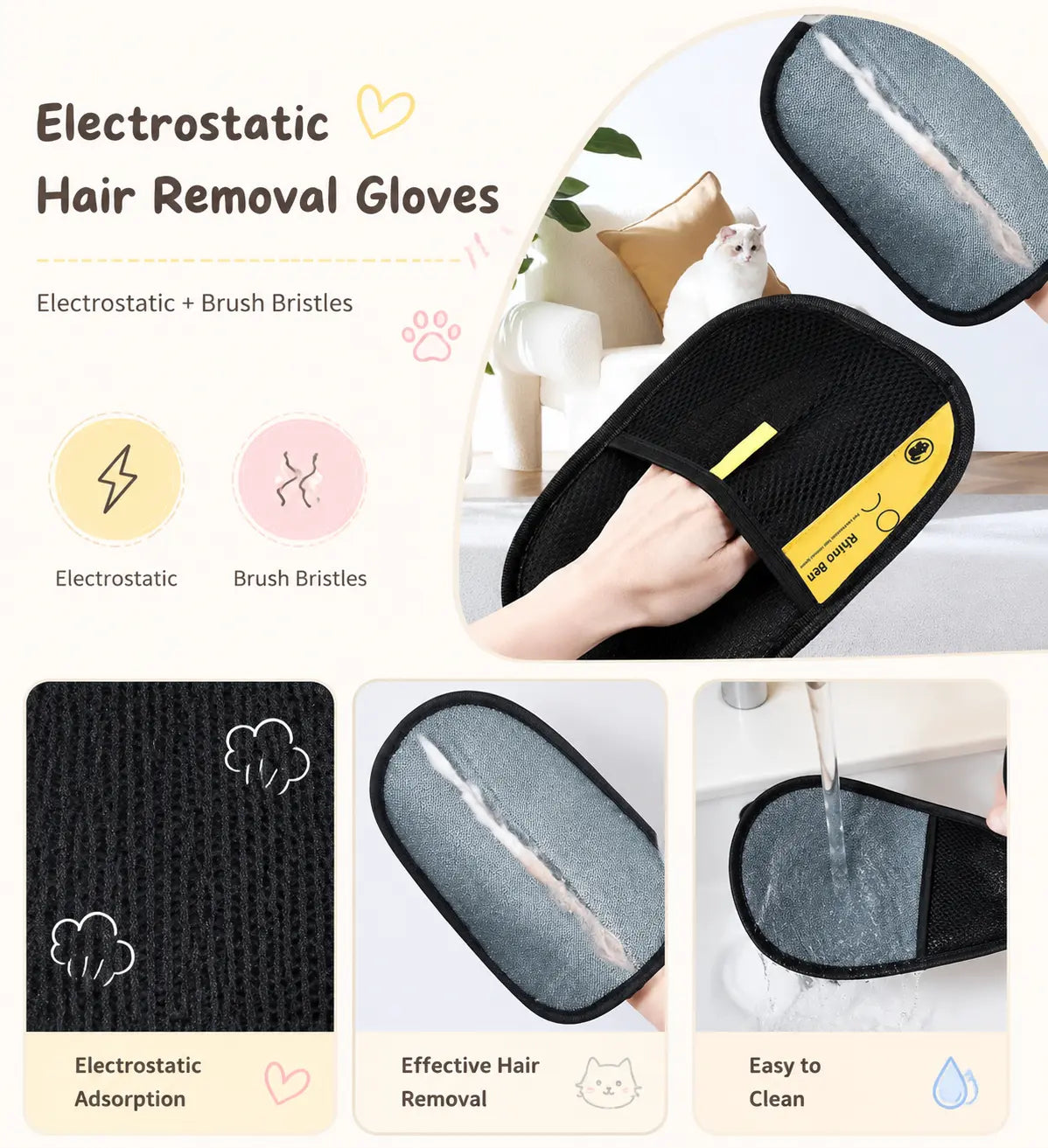 Enhanced Pet Hair Removal Gloves for Efficient Home Use, Secure Fit, and Rapid Hair Collection