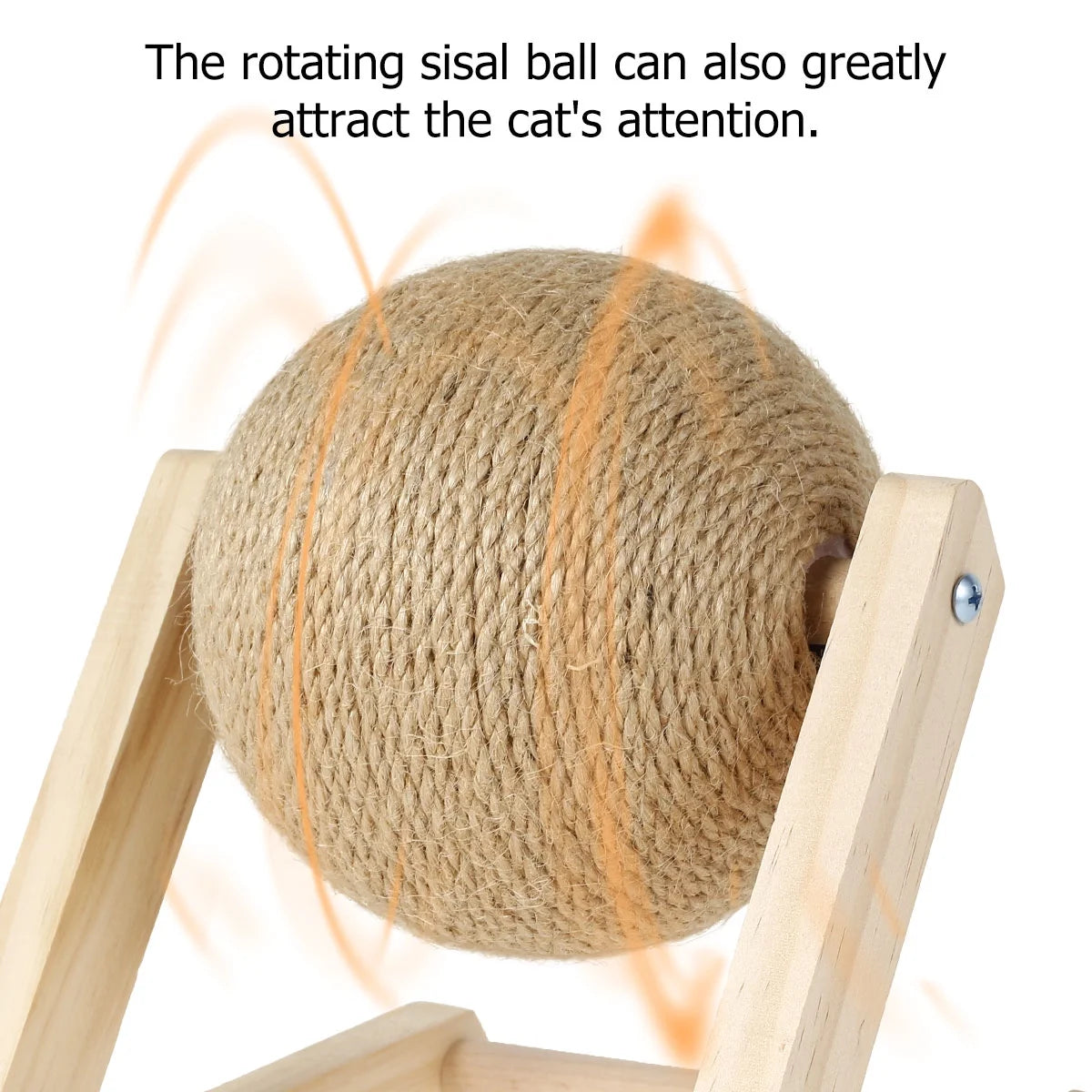 Natural Sisal Cat Scratching Ball with Catnip - Interactive Solid Wood Scratcher Toy for Indoor Cats and Kittens (7 x 7 x 6.3 inches)