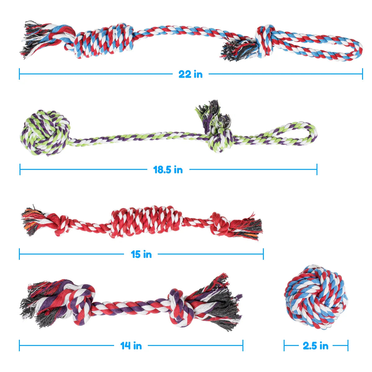 Pacific Pups Premium Rope Dog Toy Set - 5 Pack for Small and Medium Breeds
