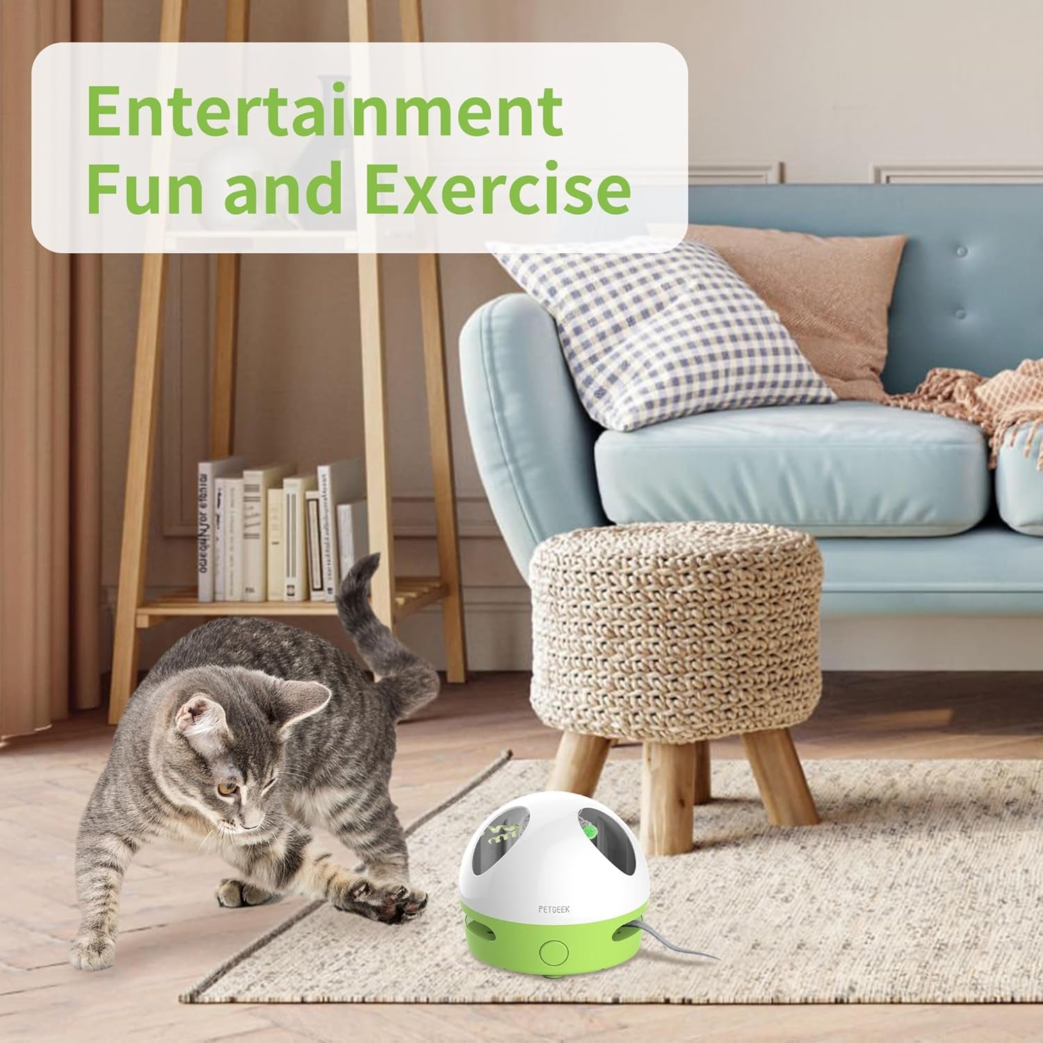 Hidey Mouse Interactive Electronic Cat Toy with Catnip-Filled Squeaky Mouse for Indoor Play (Green)