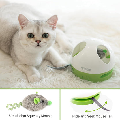 Hidey Mouse Interactive Electronic Cat Toy with Catnip-Filled Squeaky Mouse for Indoor Play (Green)