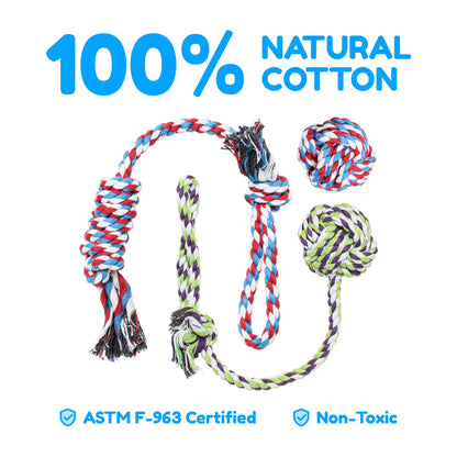 Pacific Pups Premium Rope Dog Toy Set - 5 Pack for Small and Medium Breeds