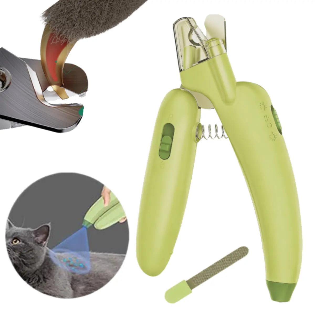 Professional Pet Nail Trimmer with LED Light and UV Lamp, Safe and Efficient Grooming, Sharp Blades, Integrated Nail File, Nail Collector, Ergonomic Non-Slip Handle for All Pet Sizes