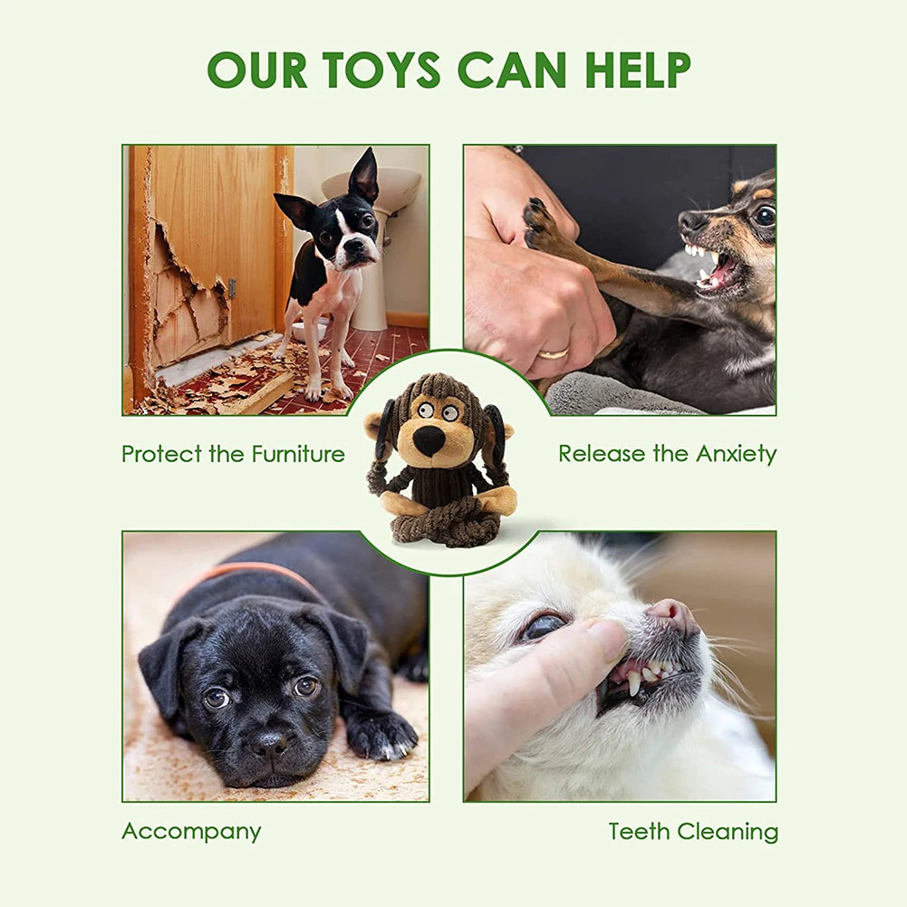 Plush Interactive Puppy Chew Toys for Teething Training - Squeaky Monkey Design for Small Dogs