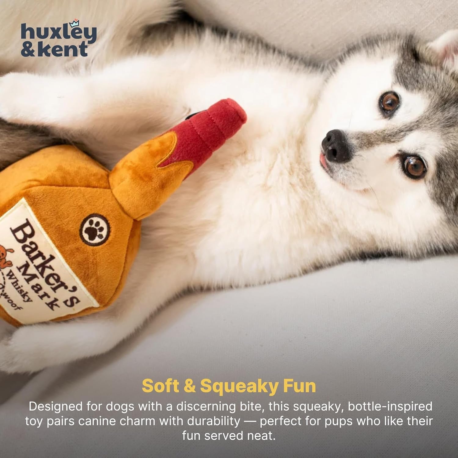 Power Plush Squeaky Dog Toy with Squeaker - Ideal for Small, Medium, and Large Dogs - Soft Stuffed Animal for Indoor Play and Fetch - Barker's Mark, Large
