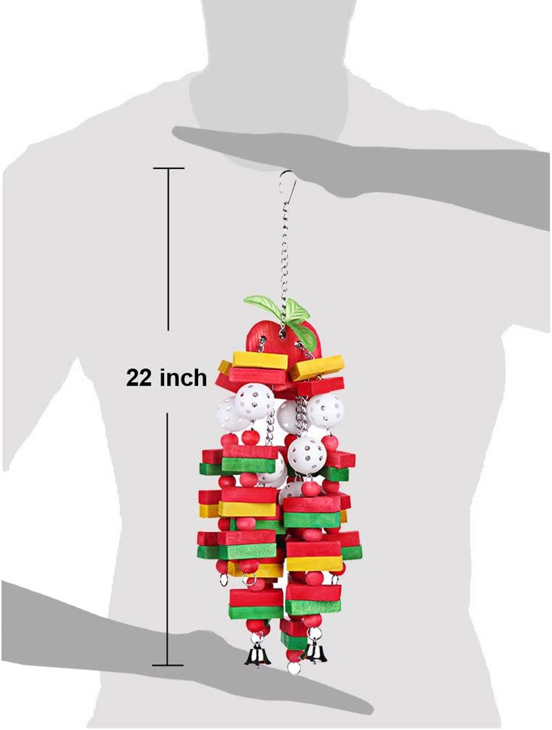 Large Parrot Chewing Toy for Medium to Large Birds - Ideal for African Grey, Macaws, Cockatoos, Eclectus, and Amazon (22 Inch Apple Design)
