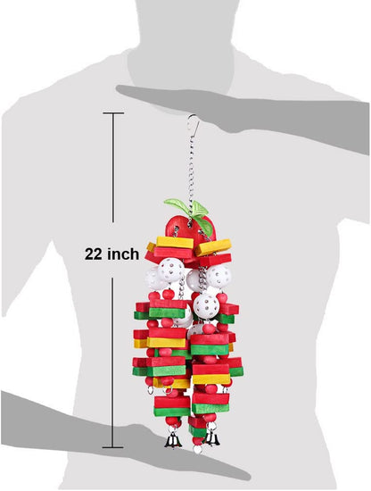 Large Parrot Chewing Toy for Medium to Large Birds - Ideal for African Grey, Macaws, Cockatoos, Eclectus, and Amazon (22 Inch Apple Design)