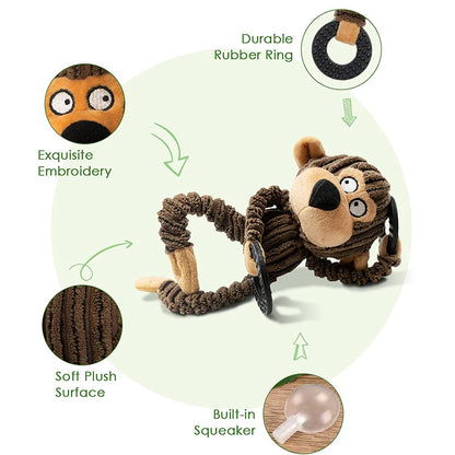 Plush Interactive Puppy Chew Toys for Teething Training - Squeaky Monkey Design for Small Dogs