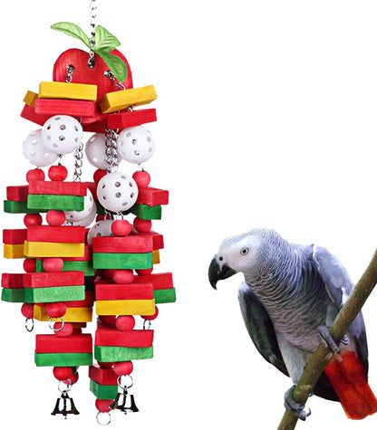 Large Parrot Chewing Toy for Medium to Large Birds - Ideal for African Grey, Macaws, Cockatoos, Eclectus, and Amazon (22 Inch Apple Design)