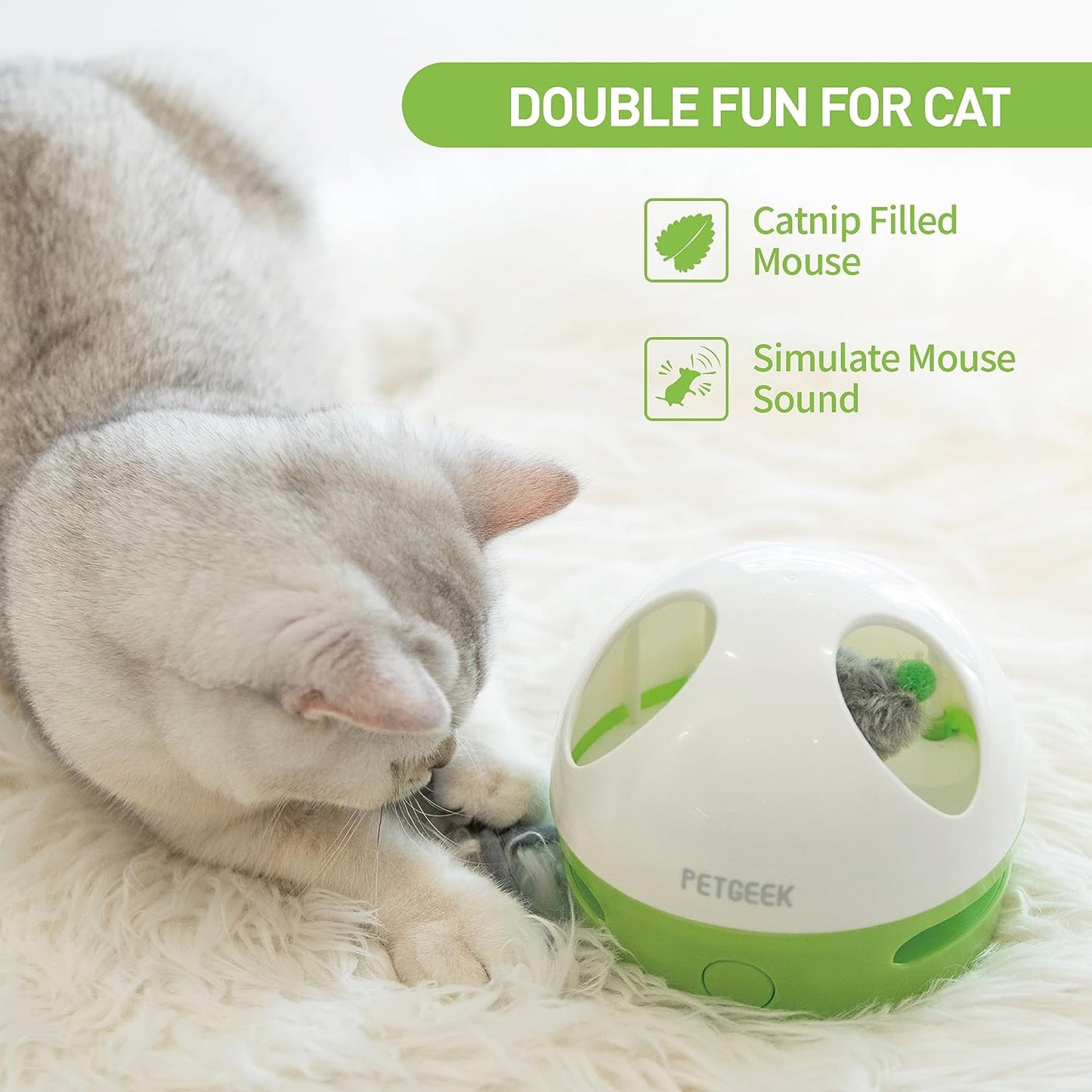 Hidey Mouse Interactive Electronic Cat Toy with Catnip-Filled Squeaky Mouse for Indoor Play (Green)