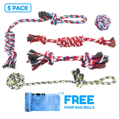 Pacific Pups Premium Rope Dog Toy Set - 5 Pack for Small and Medium Breeds